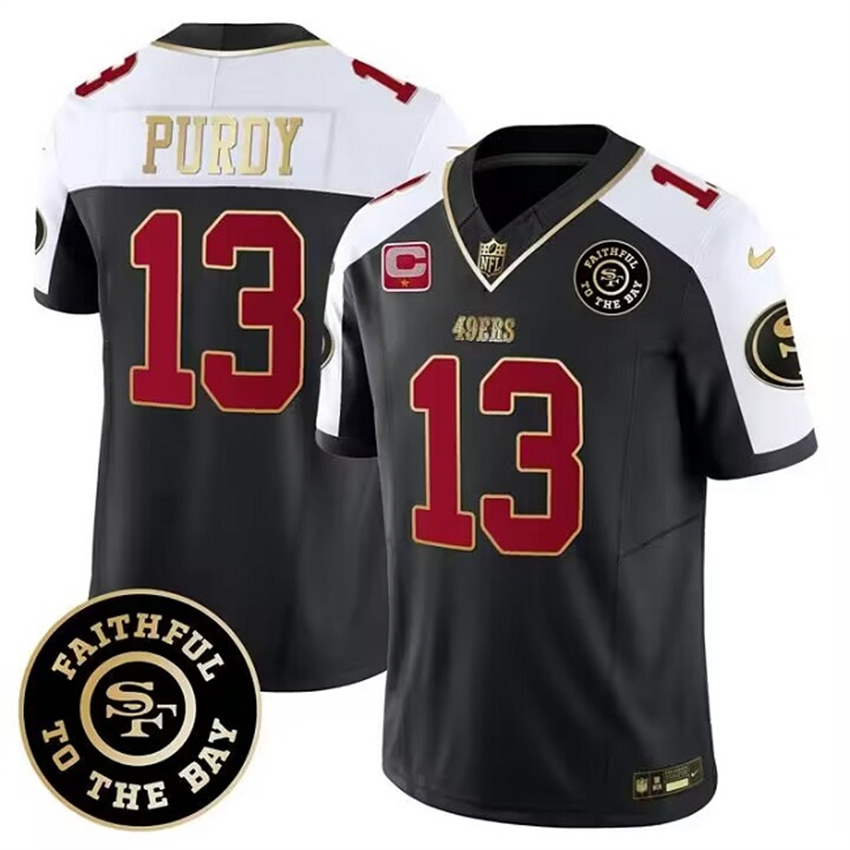 Men's White balck San Francisco 49ers #13 Brock Purdy 2023 F.U.S.E. With 1-Star C Patch and Faithful To The Bay Patch Stitched Football Jersey